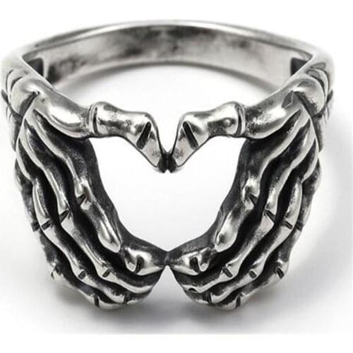Punk Metal Skull Hand Heart-shaped Ring Unusual Ring Accessories For Men Women Fashion Bar Jewelry Accessories