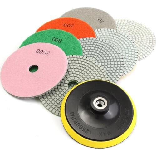 9Pcs/Set Diamond Polishing Pads Kit 5 Inch 130mm Wet/Dry For Granite Stone Concrete Marble Car Polishing Use Grinding Discs
