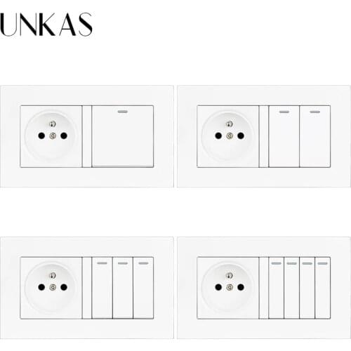 UNKAS French Standard Wall Power Socket 146MM*86MM + 1 2 3 4 Gang 1 / 2 Way On / Off Light Switch PC Plastic Panel Outlet