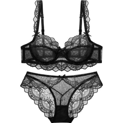 NHKDSASA Bra Set Plus Size For Women Lingerie Fine Lace Sheer Underwire Ruffles Straps Decorate With Bow Womens Underwear