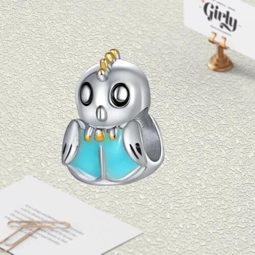 2021 new fashion charm original cute blue chick beaded suitable for original Pandora ladies bracelet necklace jewelry gift