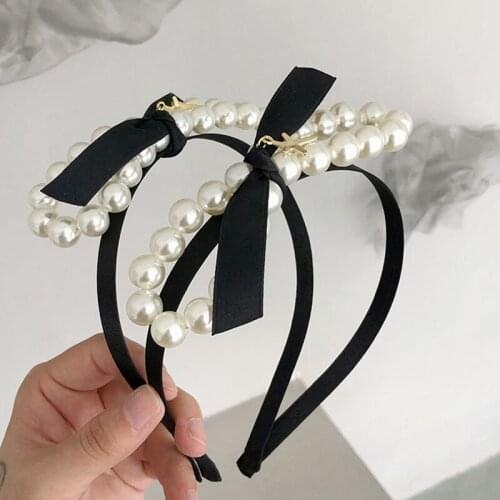 Pearl Bowknot Headbands Fashion Hair Accessories Womens Thin Edge Three-dimensional Cute Hairband Wild Hair Bands Headwear New