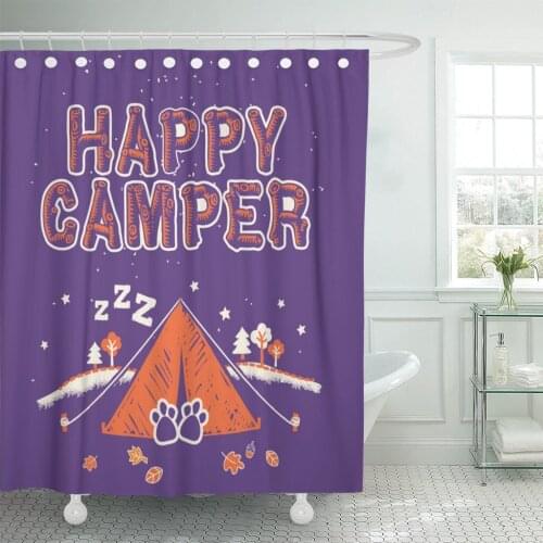 Orange Baby Happy Camper Screen Camp Kids Tent Stars Shower Curtain Waterproof Polyester Fabric 60 x 72 Inches Set with Hooks