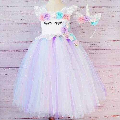 Baby Girl Unicorn Princess Dress Summer Handmade Wedding Party Tutu Dress Headband Set Kids Dresses For Girls Vestidos Infantil