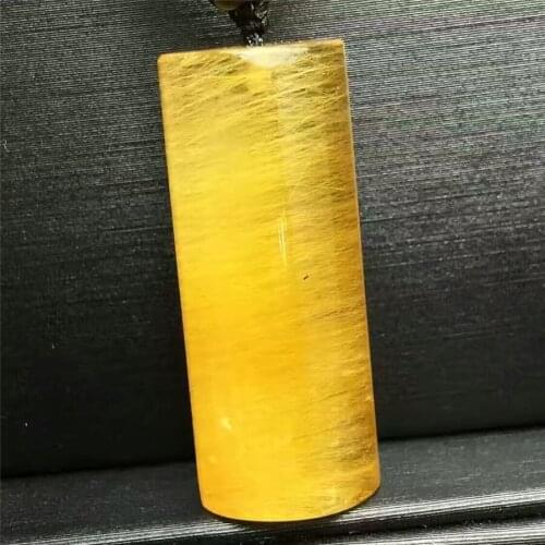 AAAAA Genuine Natural Gold Titanium Rutilated Quartz Crystal Pendant For Jewelry Making Barrel Shaped Necklace Charm Pendant
