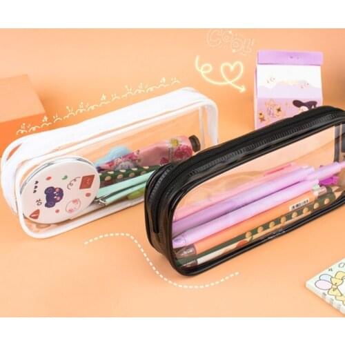 Portable Multi-purpose Clear Cosmetics Organizer Bag Clear Pencil Pouch Large Zippred Pocket Design for School Travel