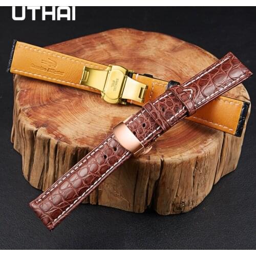 UTHAIF13 Genuine Leather Watchband Strap for Smart Watch Bracelet Belt Butterfly buckle High Quality+Tool 14/16/18/19/20/21/22mm