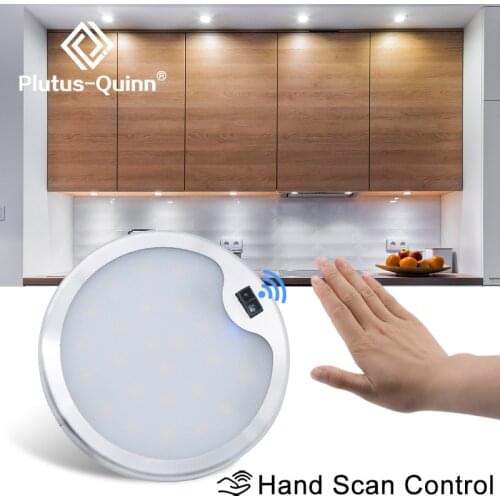 Hand Scan Control LED Under Cabinet Lamp DC12V Puck Round 24LEDs Hand Sweep Wardrobe Lighting Cabinet Lamp Cupboard Lights