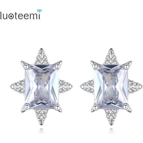 LUOTEEMI Stud Earrings for Women Clear AAA Cubic Zircon Star Shaped Earring Fashion Jewelry Christmas Brithday Gifts Brincos