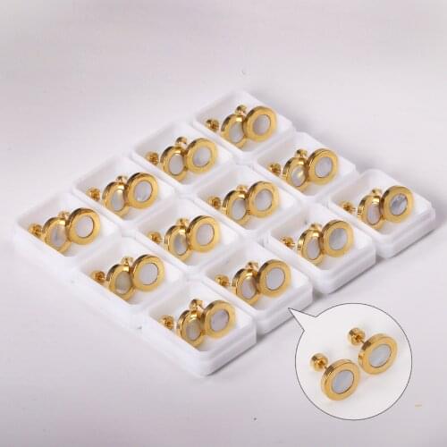 12 Pairs 316L Stainless Steel Wholesale Round White Black Shell Earrings New Punk Gold Color Screw Stud Earrings Brinco Women