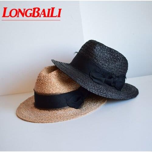 LongBaiLi Summer Elegant Women Wide Brim Raffia Straw Sun Beach Hat Chapeau Feminino SWDS148