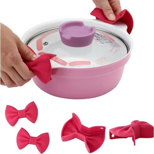 2X Bowknot silicone Heat Resistant Gloves Clips Insulation Clamp For Houseware Kitchen Gadgets Spoon Rests Pot Clips Accessories