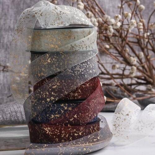 2.5cmX 10 Yards Bronzing Cracked Snow Yarn With DIY Bow Hair Accessories Chiffon Packaging Balloon Lace Flower Gift Box Ribbon