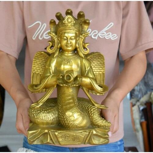 TOP GOOD - Southeast Asia Thailand India HOME Temple Sea god Golden Snake Immortals Naga Brass FENG SHUI statue