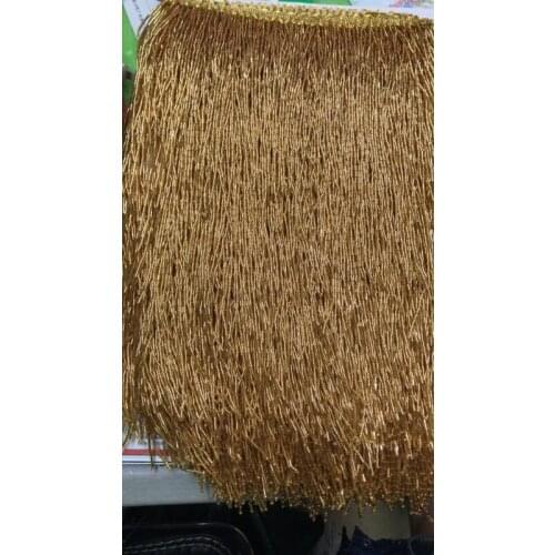 Unique and good selling 30cm tube beads tassel fringe 6yards ZH-91015 in gold for dress decoration