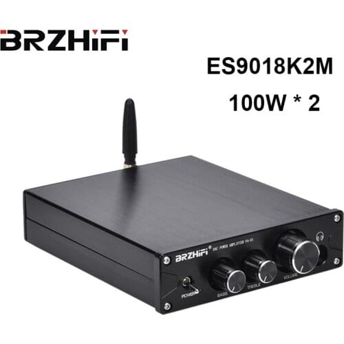 BRZHIFI HiFi PA-01 Bluetooth 5.0 APTX ES9018K2M DAC Stereo Class D 100W*2 Power Amplifier With Headphone Amp For Sound Theater