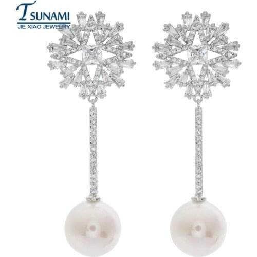 High quality AAA zircon pearl earrings Exquisite design of Korean zircon bride earrings ER-099