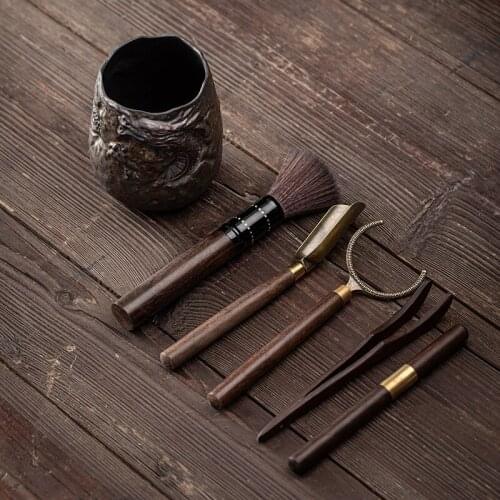 Japanese Tea Ceremony Six Items Blackwood Pot Maintenance Pen Tea Clamp Tea Spoon Complete Set of Kung Fu Tea Ceremony Utensil