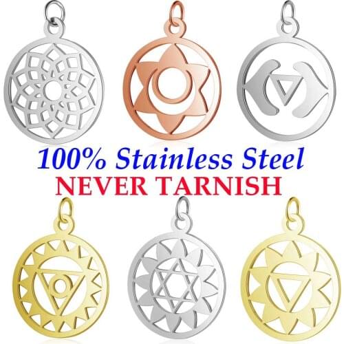 5 Pieces 7 Chakra Lotus Yoga Charm Wholesale 100% Stainless Steel High Polished DIY Jewelry Charms Real 316 Steel DIY Charms