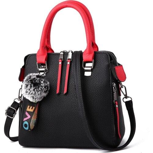 PU Leather Women Messenger Bag Fur Ball Crossbody Flap Bag Female Shoulder Bag Solid Color Handbags bags for women 2020