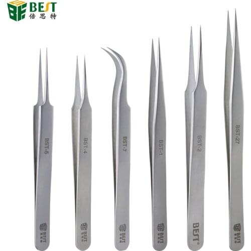 1Pcs BST-Tweezers Eyelash Extension Stainless Steel Antistatic Eyes Tweezers For False Eyelashes Extension Matt tweezers
