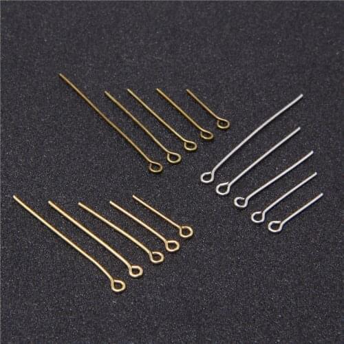 200pcs/lot Metal Gold Silver Color Eye Head Pins Needles Beads18 22 26 30 38mm Eye Pins Findings for DIY Jewelry Making Earring