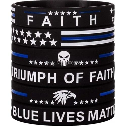 300pcs Thin Blue Line American Flag with Punisher Skull Blue lives matter wristbands silicone bracelets