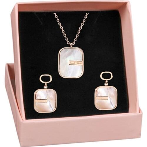 316L Stainless Steel Rose Gold Singapore Single Crystal Pendant Generous Necklace Earring Set Wedding Jewelry Set