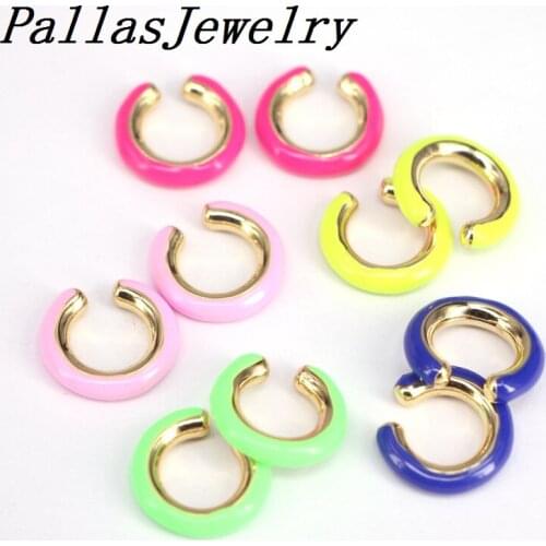 6Pairs Enamel Circle No Pierced Earcuffs Crystal C Shaped Ear Cuff Stackable Clip On Earrings Party Wedding Jewelry