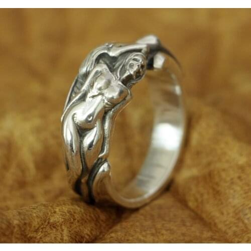 925 Sterling Silver Sexy Naked Beauty Skull Ring Mens Biker Ring TA185 US Size 7~15