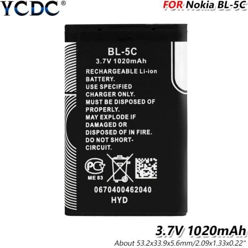 3.7V 1020mAh BL 5C BL-5C Phone Battery For Nokia 1100 1101 1110 1112 1208 1600 1680 Lithium Rechargeable Batteries Replacement