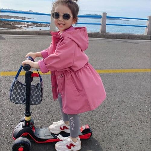 Spring Autumn Clothing Girls Trench Coat Kids Outerwear Hooded Jacket Coats Long Cardigan Kids School Clothing Casual Outwear