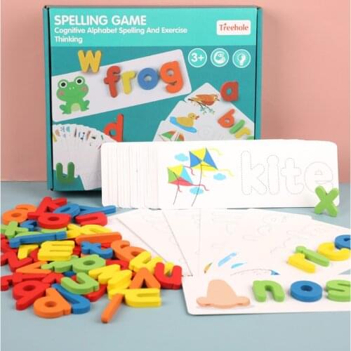 Childrens Puzzle Wooden Word Spelling Game Kindergarten Teaching Aids English Letter Numeral Cognitive Learning Childrens Toys