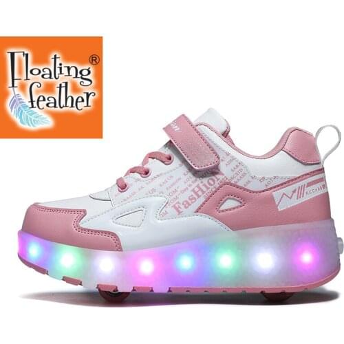 USB Charging Kids Boys Shoes with Two Wheels Children Shoes Glowing Sneakers Led Light up Kids Shoes For Boy Girl Shining Shoe