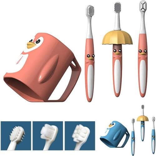 DIOZO Children Toothbrush Cartoon Pattern Kids Baby Toothbrush Set with 3 Soft Food-grade Replacement Toothbrush Head Cup