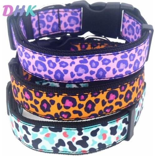 DHK 1'' 25mm Dog Collar Leopard Zebra Personalized Adjustable High Quality Ribbons Pet Collars C1950