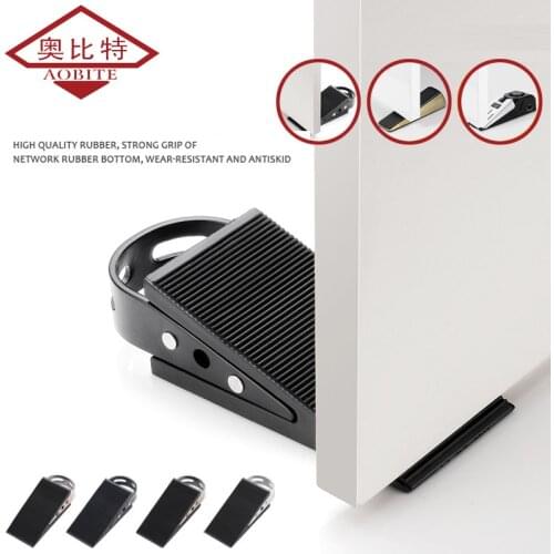 Door Wedge Shaped Zinc Alloy Rubber Black Door Stops Punch-free Door Buffers Alarm Baby Safe Floor Gate Door Stoppers Hardware