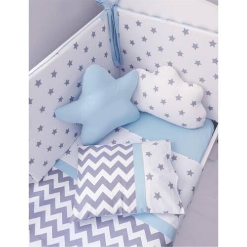Jaju Baby Handmade, Gray Star Blue Combination Baby Duvet Cover Set and Edge Protection, Baby Duvet Cover, Baby Bed Sheet