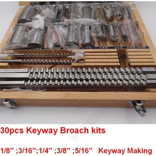 Keyway Broach 30pcs kits Inch Sized Broach Push Type with Bushs and Shims HSS for CNC Broaching Metalworking Cutting