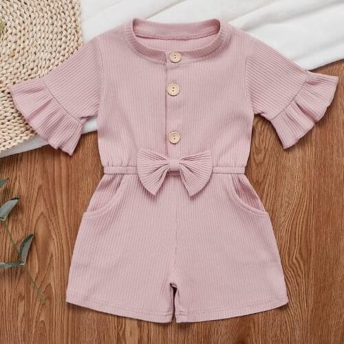 Emmababy Toddler Baby Girls Short Sleeve Button Solid Romper Jumpsuit Sunsuit Clothes Overall Outfits