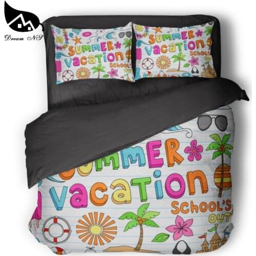 Dream NS Summer Beach Seaside Cartoon Pattern Designed room bedding set Cute Coconut Tree Quilt cover Custom size KT06