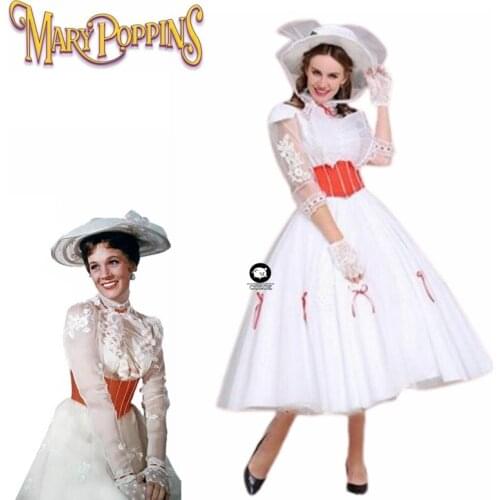 Mary Poppins Costume Adult Size with Red Satin Corset Dress Cosplay Costume