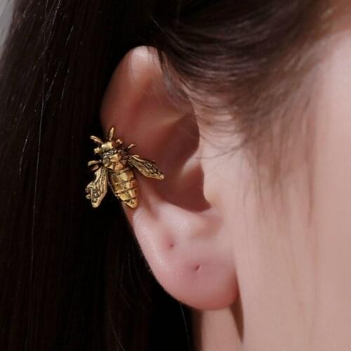 Creative Personality Vintage Gold Silver Metal Bee Ear Cuff Clip Earrings for Women Fashion Animal Shape Statement Earrings