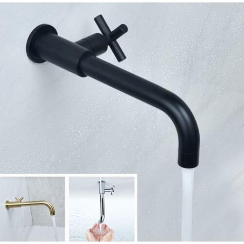 Brass Wall Mounted Basin Faucet Single Cold Water Tap Bathroom Kitchen Sink Tap Long Garden Water Faucet Spout Mop Pool Tap
