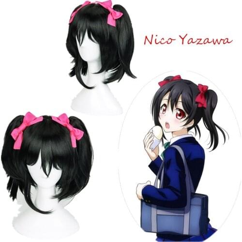 LoveLive! Love Live Cosplay Wig Nico Yazawa Costume Play Adult Wigs Halloween Anime Hair+Wig Cap + bowknot high quality hair