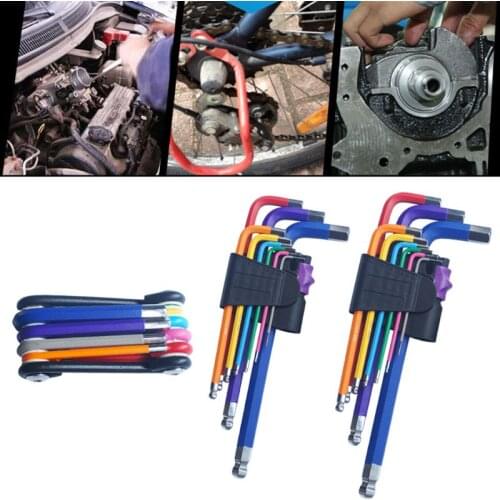 9Pcs/set Anticorrosion Hex Allen Key Wrench Set Inner Hexagon Torx Spanner Colour Coding Wear Resistant Screwdriver Repair Tool