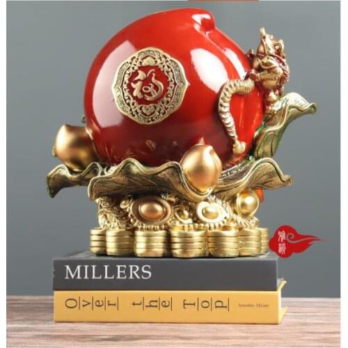 New Chinese Creative Apple Peach Shape Piggy Bank Resin Ornament Home Porch Desktop Accessories Decoration Hotel Figurines Craft