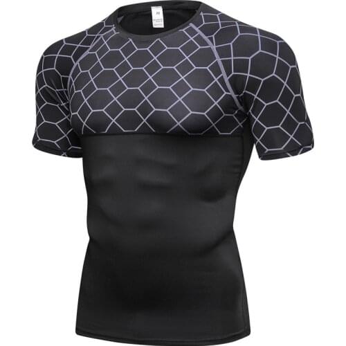 New Summer Mens Fitness Short Sleeve T Shirt Quick Dry Compression Shirts Workout Gyms T-Shirt Sportswear Tight Solid Tops Tees