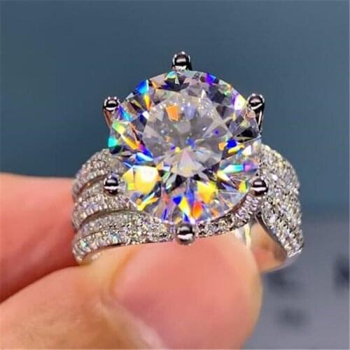 New Classic 6 Prong Luxury Crystal Ring Gold And Silver Colors Romantic Womens Wedding Rings Fasion Jewelry