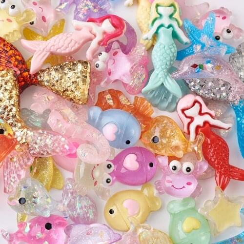 Pandahall Kawaii Resin Shell Crab Fish Ocean Animals Flat back Cabochons for Scrapbook Phone Decor Jewelry Crafts Cabochon 1 Bag